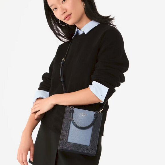 Kate Spade Lena Colorblock Mini Tote Leather Crossbody Purse KI885 Parisian Navy - Picture 3 of 6